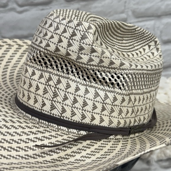 American Hat Company Cowboy Tone Geometric Vented Ivory  Rancher Straw Hat 7 1/4 - Picture 6 of 14